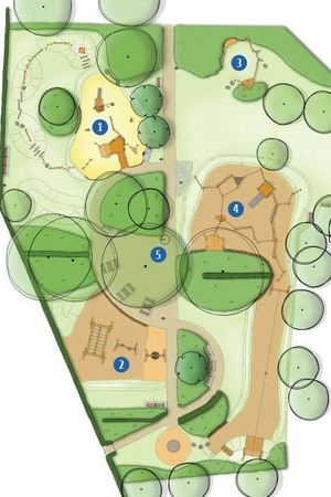 Plan vernieuwd speelterrein met verschillende zones